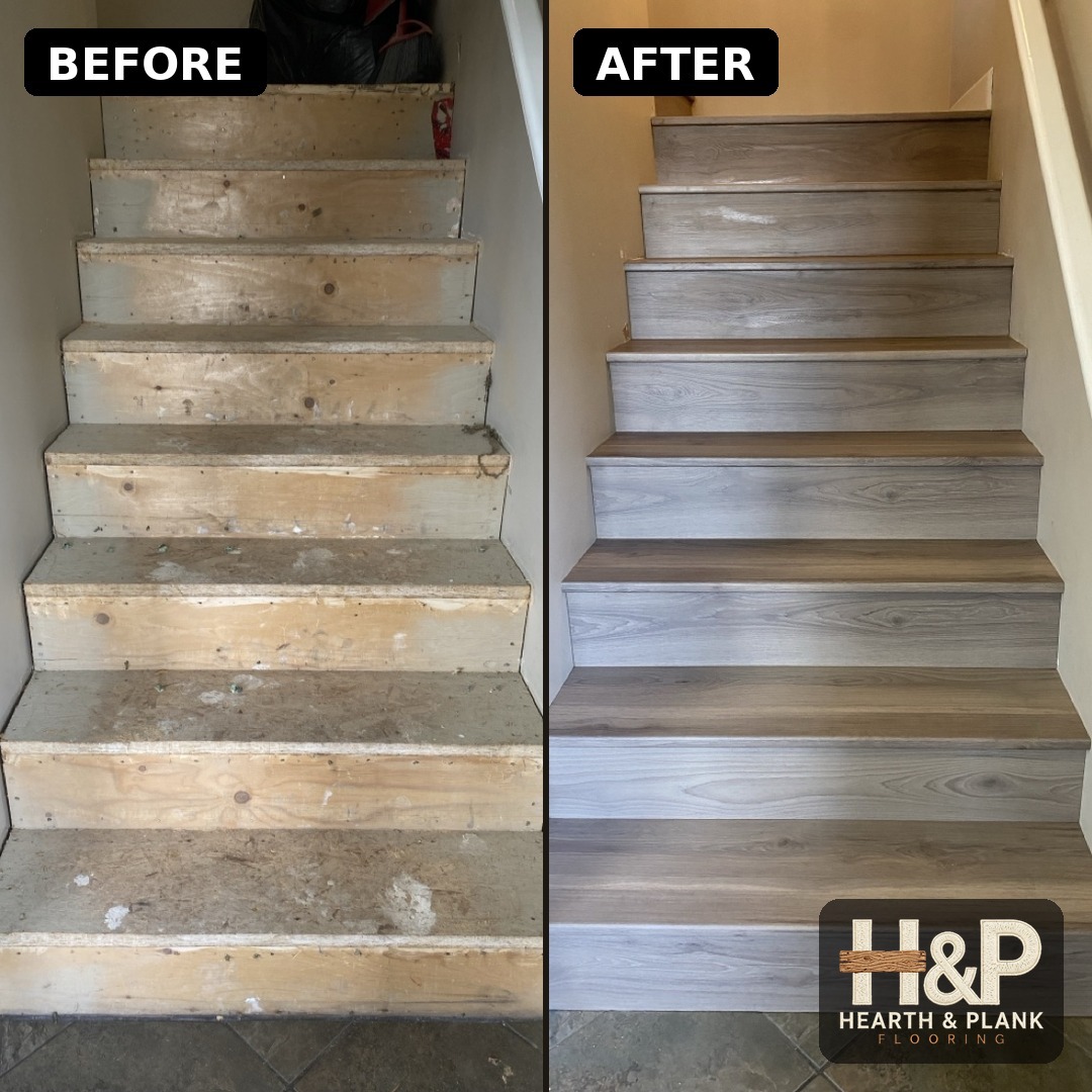 Before and after: staircase transformation by Hearth & Plank Flooring